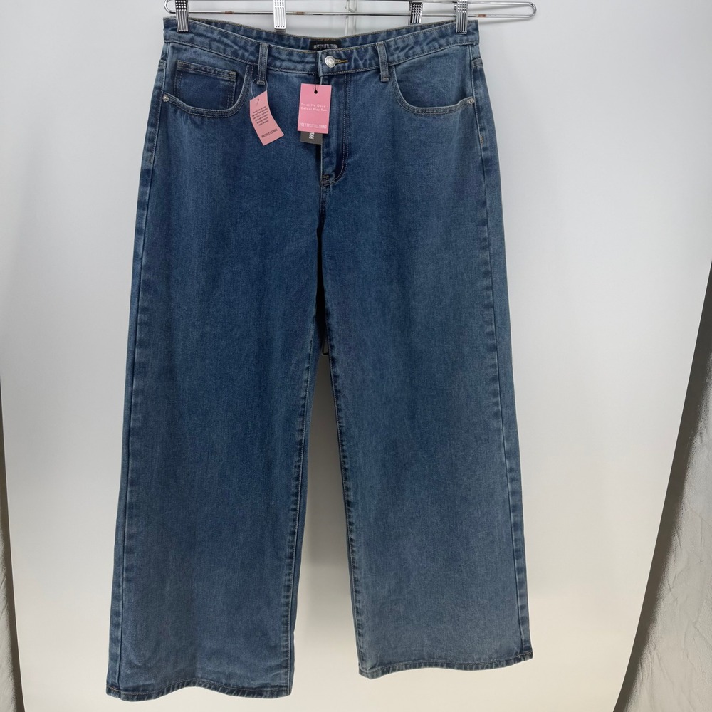PrettyLittleThing Boyfriend Jeans Womens 10 Blue Low Rise Wide Leg Baggy Skater